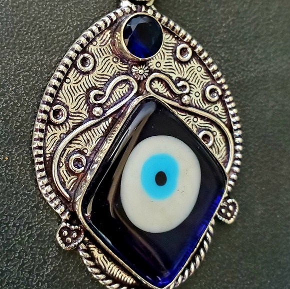 New Blue Evil Eye and Blue Topaz 925 Silver Pendant. - Picture 3 of 13